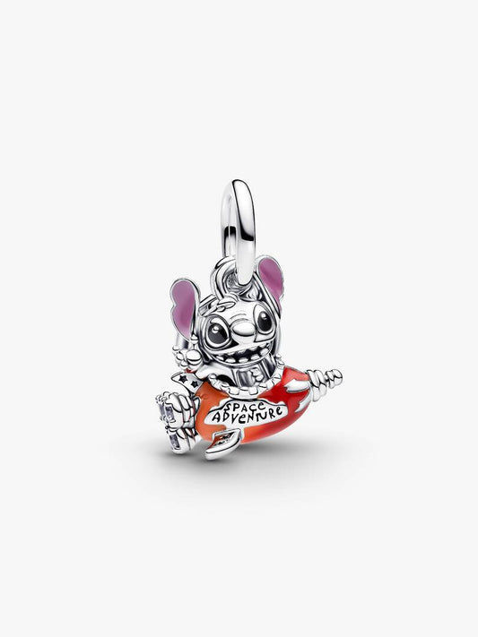 Pendente doppio Disney Stitch Rocket in argento sterling con zirconia cubica trasparente e smalto viola, nero, rosso e arancione - 793742C01 - Simmi Gioiellerie -Charm