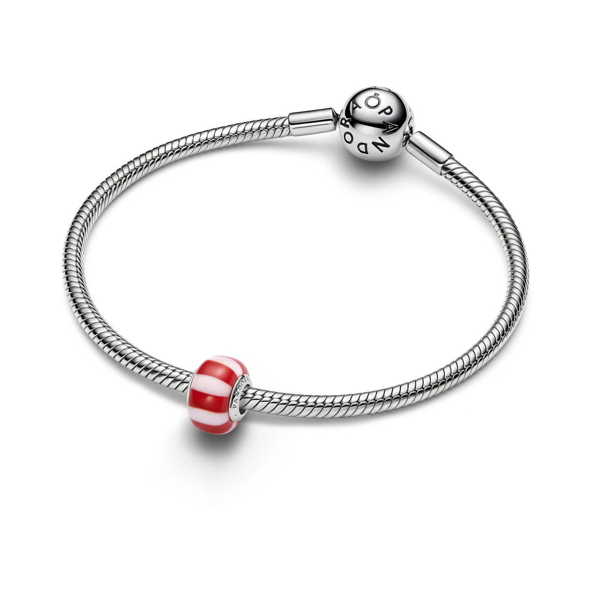 Placcato platino charm con rosso e bianco vetro di Murano - 735071C01 - Simmi Gioiellerie -Charm