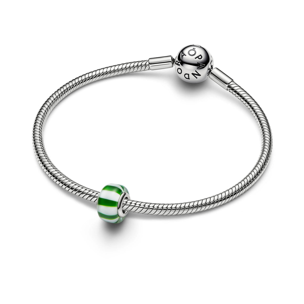 Placcato platino charm con verde e bianco vetro di Murano - 735071C02 - Simmi Gioiellerie -Charm