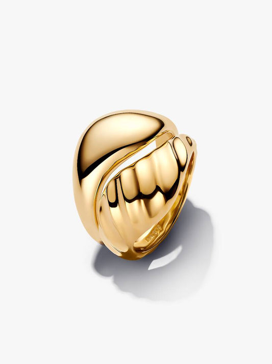 set di anelli placcati oro 14k con finitura ondulata - 163832C00 - Simmi Gioiellerie -Anelli