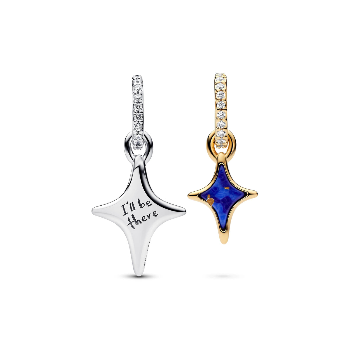 Stella duo argento sterling e placcato oro 14k pendente divisibile con sintetico of lapis lazuli e zirconia cubica trasparente - 764945C01 - Simmi Gioiellerie -Charm