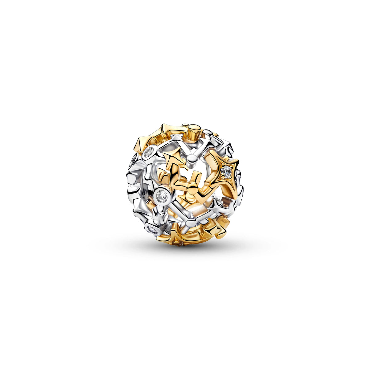 Traforato costellazione di stelle argento sterling e placcato oro 14k charm con zirconia cubica trasparente - 765042C01 - Simmi Gioiellerie -Charm