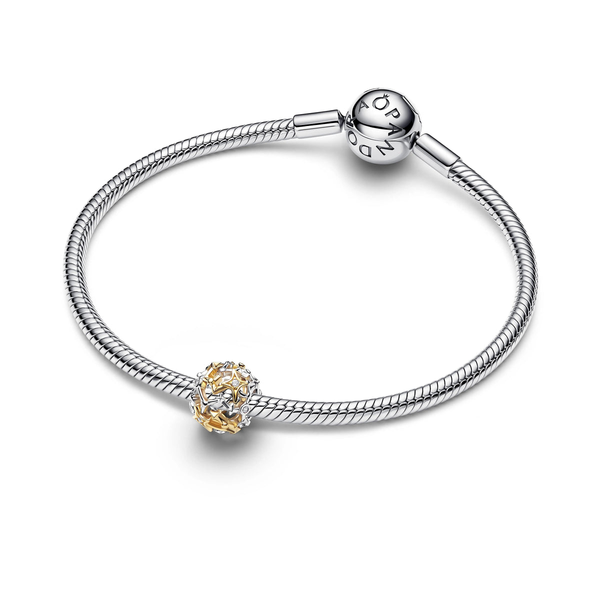 Traforato costellazione di stelle argento sterling e placcato oro 14k charm con zirconia cubica trasparente - 765042C01 - Simmi Gioiellerie -Charm