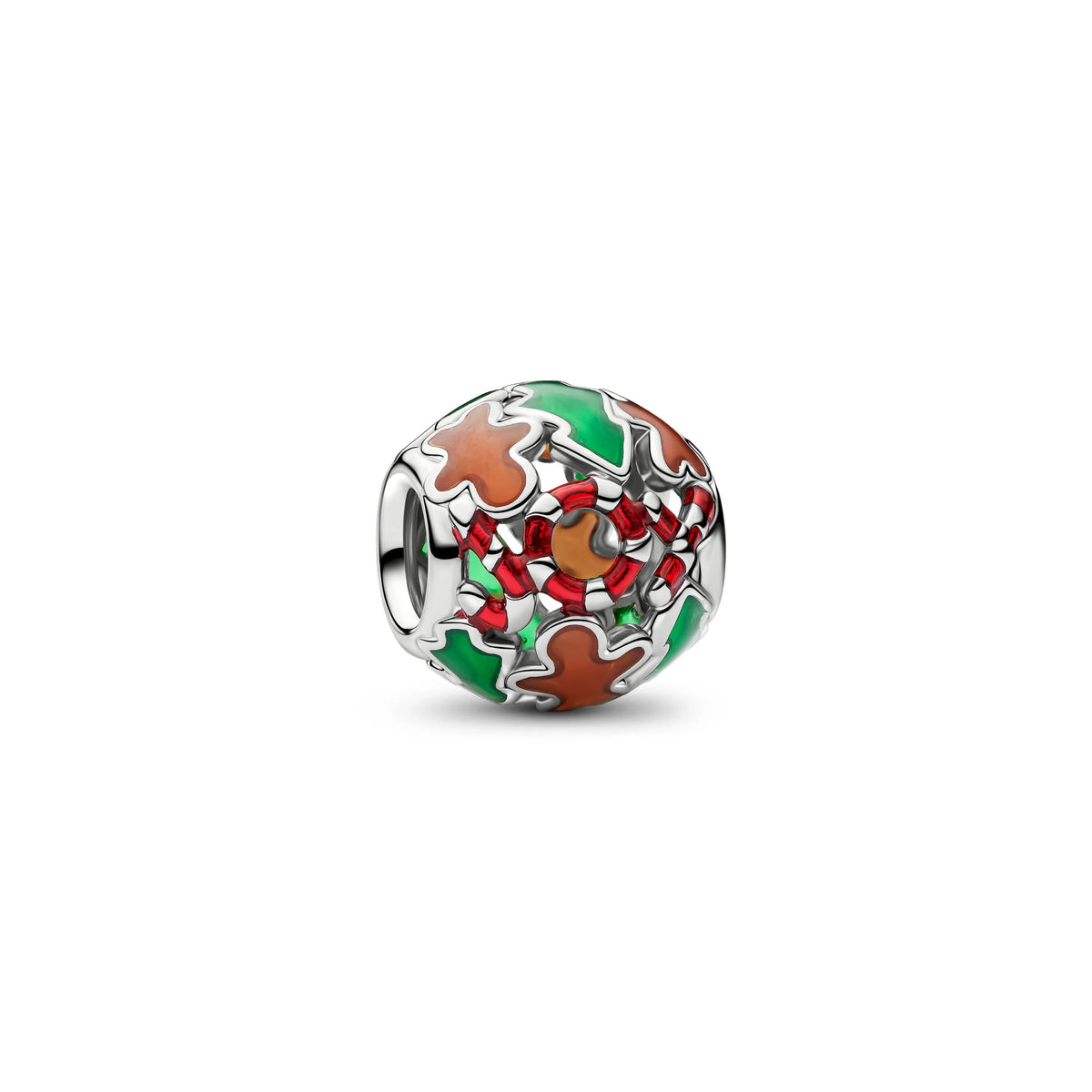 Traforato holiday placcato platino charm con marrone, smalto rosso e verde - 735064C01 - Simmi Gioiellerie -Charm
