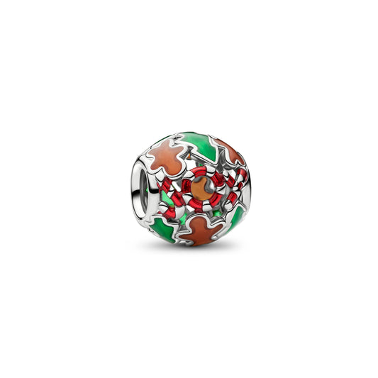 Traforato holiday placcato platino charm con marrone, smalto rosso e verde - 735064C01 - Simmi Gioiellerie -Charm