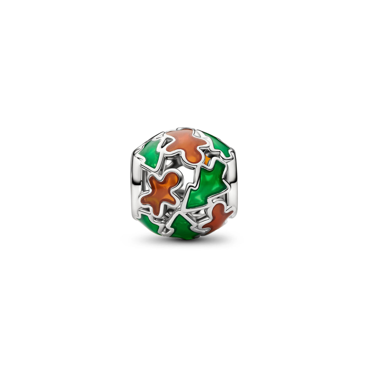 Traforato holiday placcato platino charm con marrone, smalto rosso e verde - 735064C01 - Simmi Gioiellerie -Charm