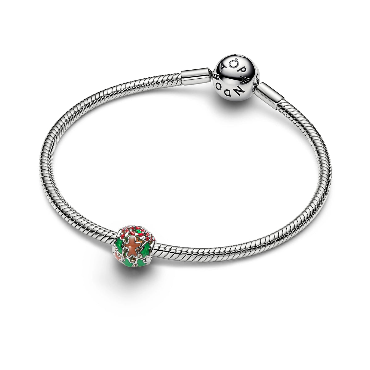 Traforato holiday placcato platino charm con marrone, smalto rosso e verde - 735064C01 - Simmi Gioiellerie -Charm