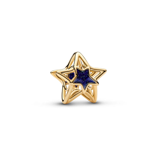 Traforato stella placcato oro 14k charm con smalto blu - 765034C01 - Simmi Gioiellerie -Charm