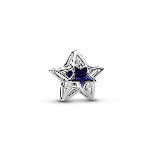 Traforato stella placcato platino charm con smalto blu - 735034C01 - Simmi Gioiellerie -Charm
