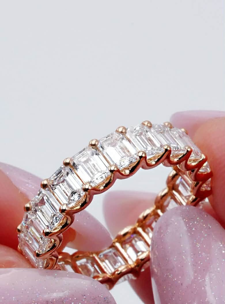 Veretta a Giro in Oro Rosa 18 Carati con Diamanti Taglio Smeraldo – Simmi Gioielli - Simmi Gioiellerie - Anelli