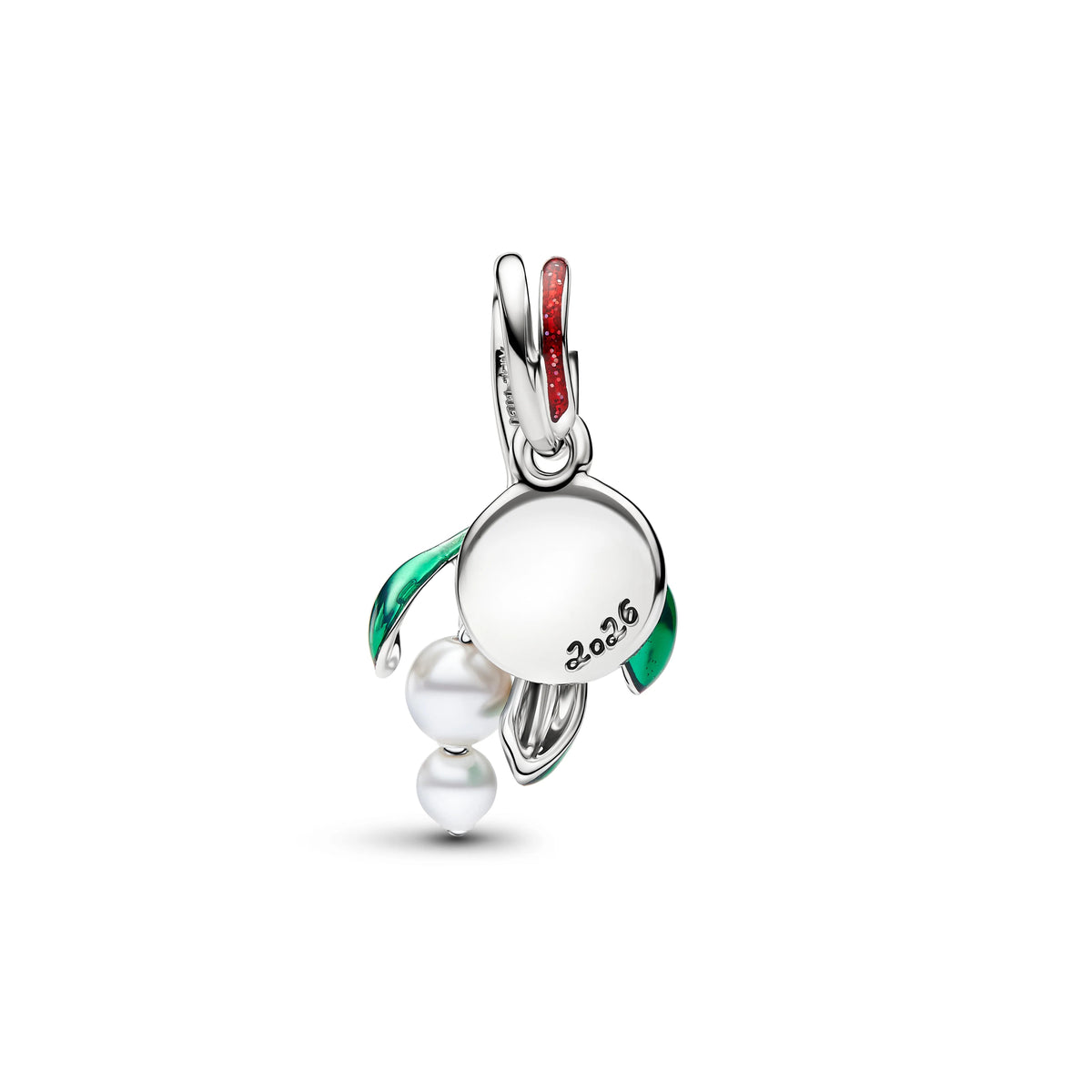 Vischio placcato platino doppio pendente con lacquerosso artificial pearl, smalto rosso e verde - 735066C01 - Simmi Gioiellerie -Charm