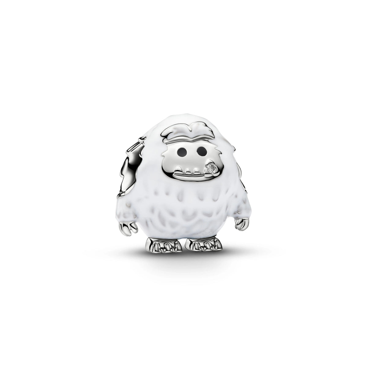 Yeti placcato platino charm con zirconia cubica trasparente, smalto bianco e nero - 735058C01 - Simmi Gioiellerie -Charm