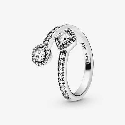 Anello aperto con pietra rotonda e quadrata - Simmi gioiellerie -Anelli