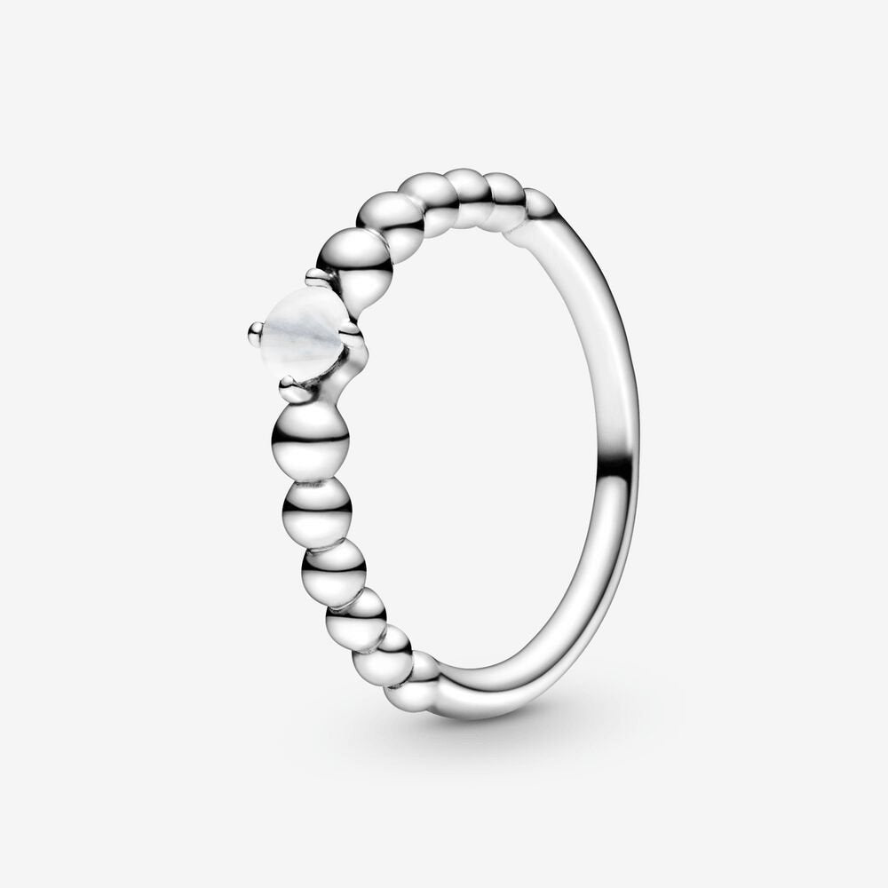 Anello bianco latte decorato con sfere - Simmi gioiellerie -Anelli