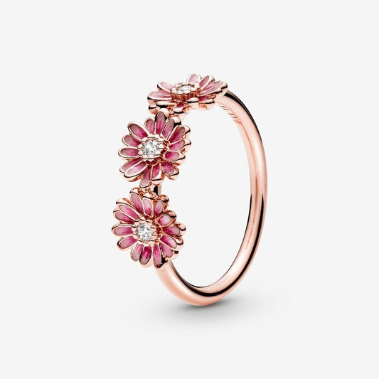 Anello con tre Margherite rosa - Simmi gioiellerie -Anelli