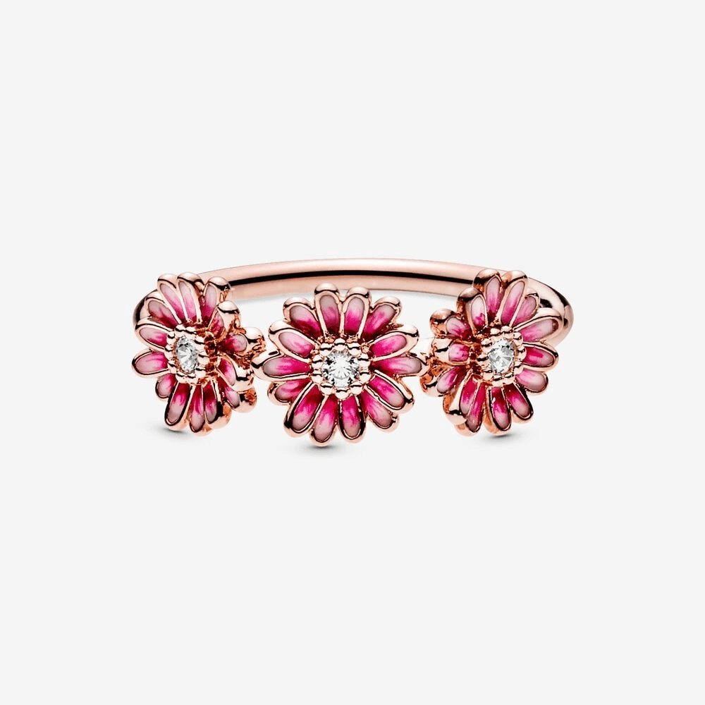 Anello con tre Margherite rosa - Simmi gioiellerie -Anelli