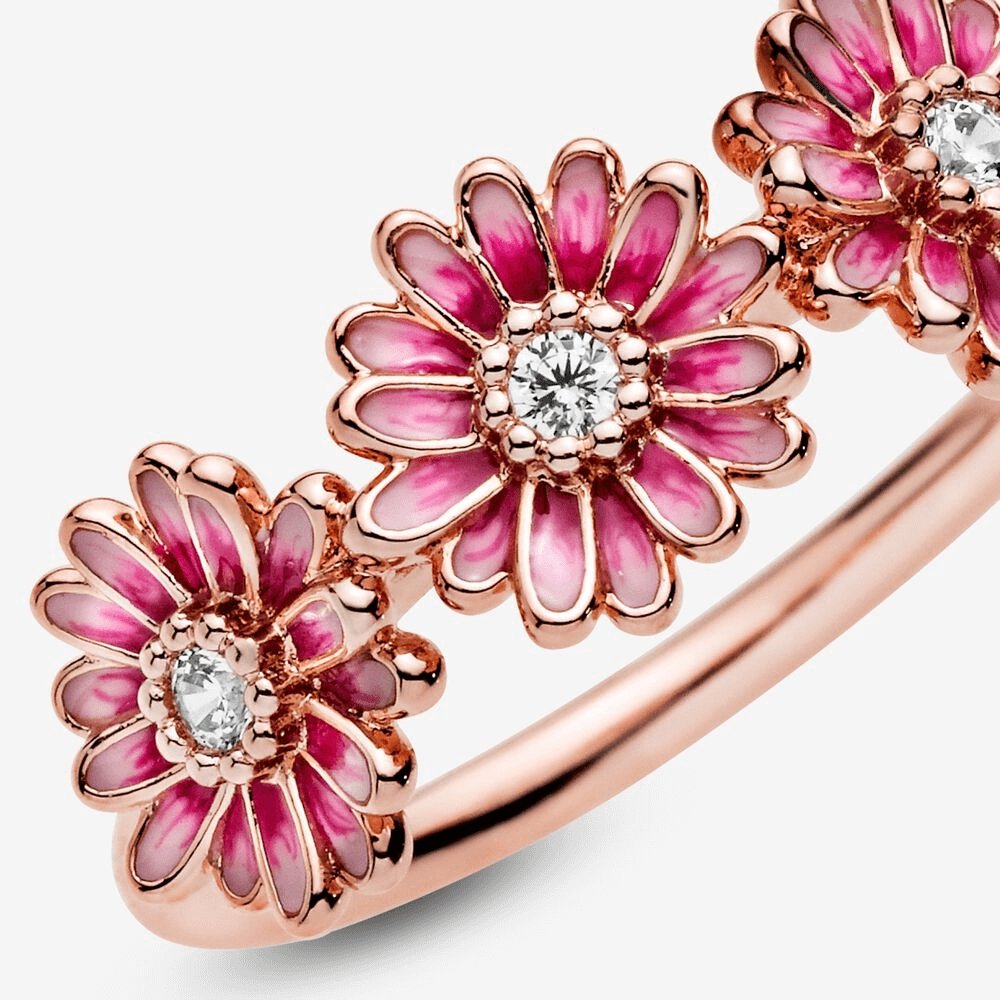 Anello con tre Margherite rosa - Simmi gioiellerie -Anelli