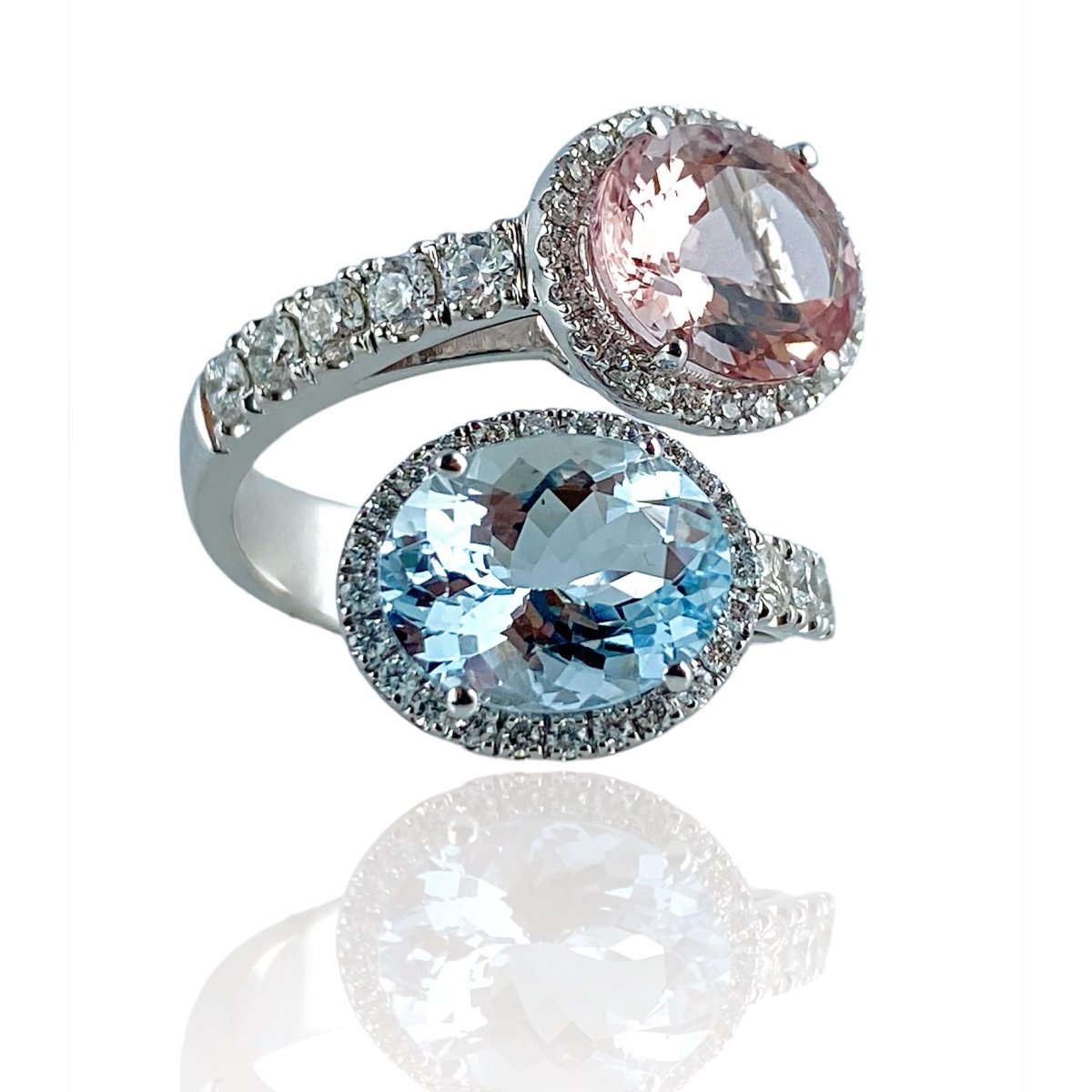 Anello contrariè con morganite e acquamarina - Simmi Gioiellerie -Anelli