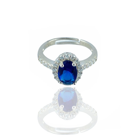 Anello da donna ovale con zircone azzurro e zirconi - Simmi Gioielli - Simmi Gioiellerie -Anelli