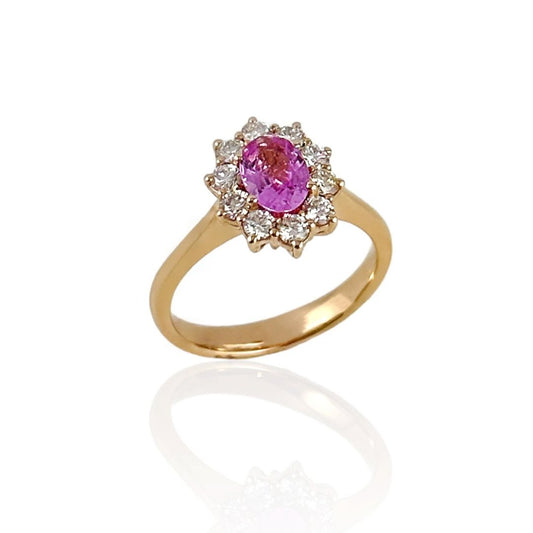 Anello in oro con zaffiro rosa e diamanti - Simmi Gioiellerie -Anelli