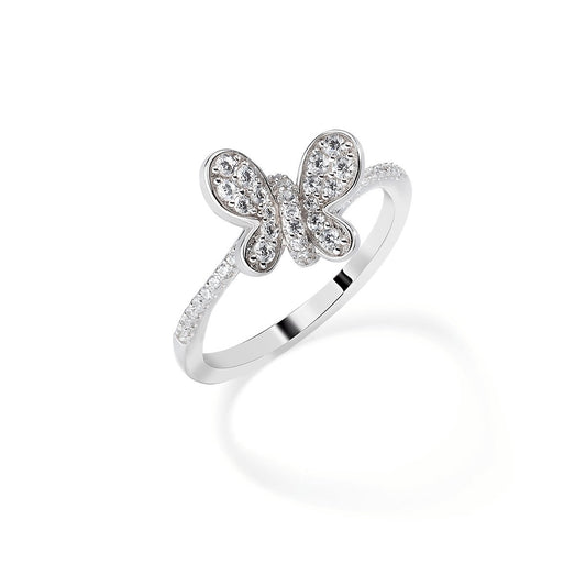 Anello Rodio Farfalla Zirconi Bianchi - RBUBB - Simmi Gioiellerie -Anelli