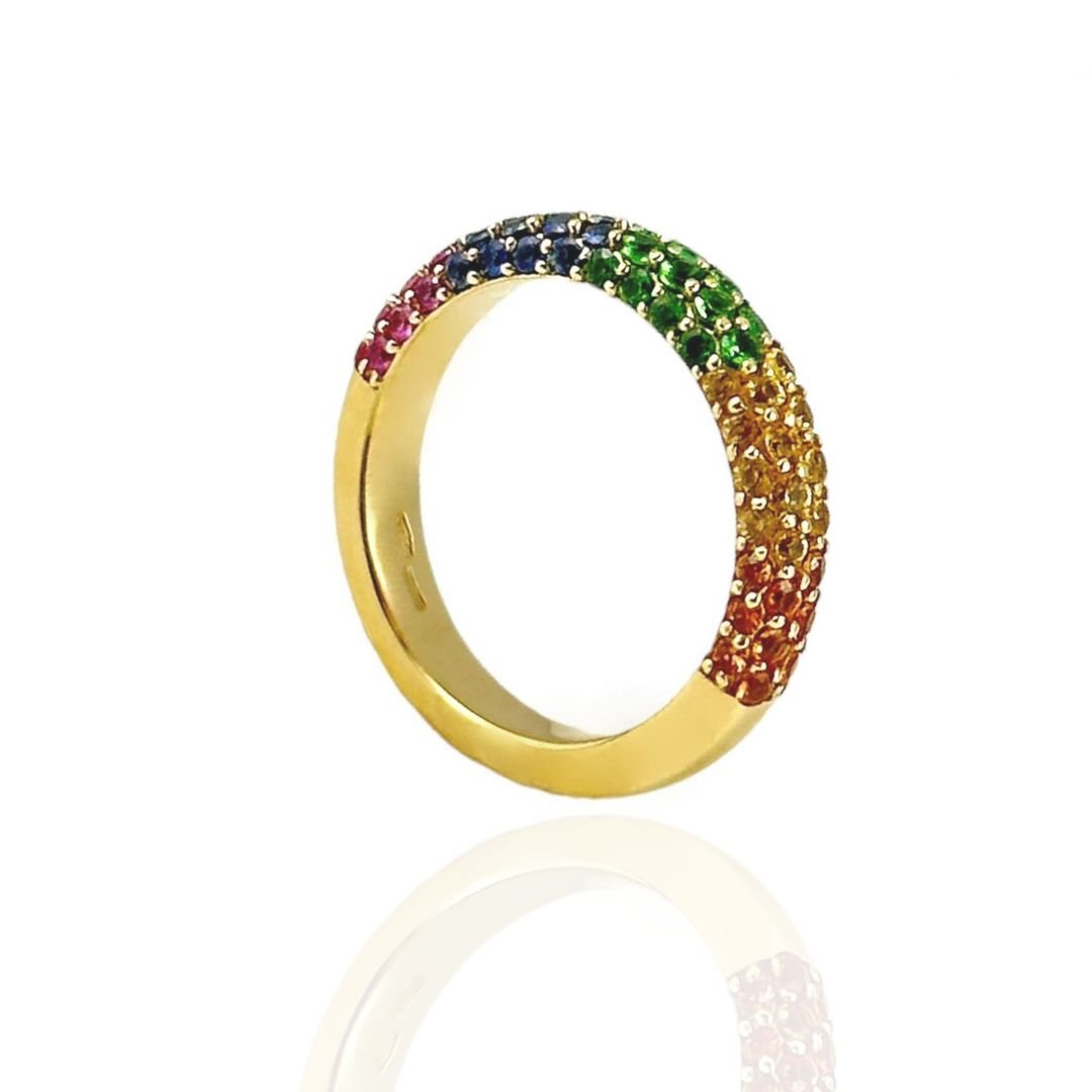 Anello veretta con zaffiri colorati - Simmi Gioiellerie -Anelli