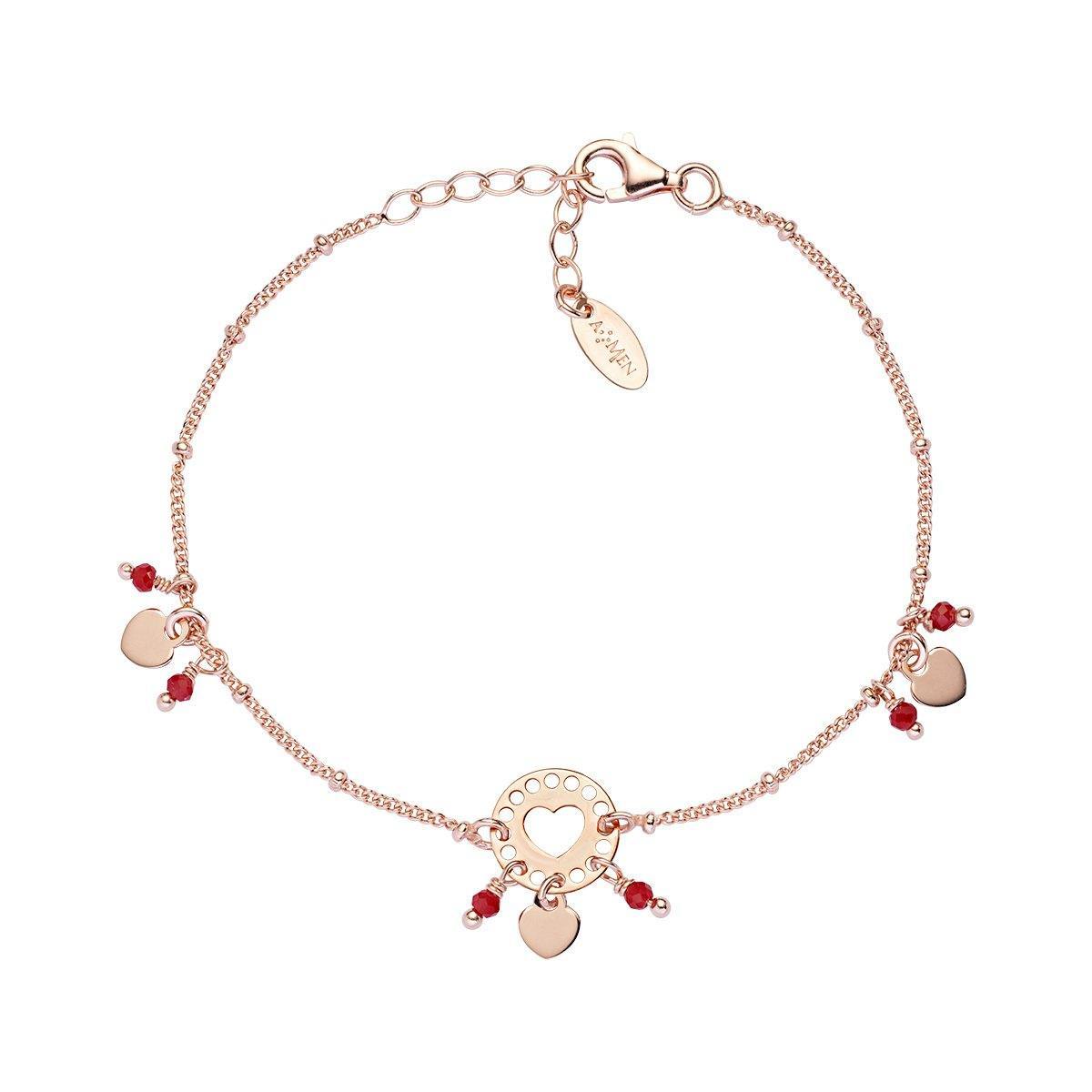 Bracciale Acchiappamore Rosè e Cristalli Rossi Amen - BRAARR3 - Simmi gioiellerie -Bracciale