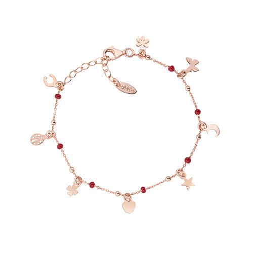 Bracciale da donna - Bracciale Amen Multi-Charm Rosè e Smalto Rosso - BRSMFORR - Simmi Gioiellerie -Bracciali