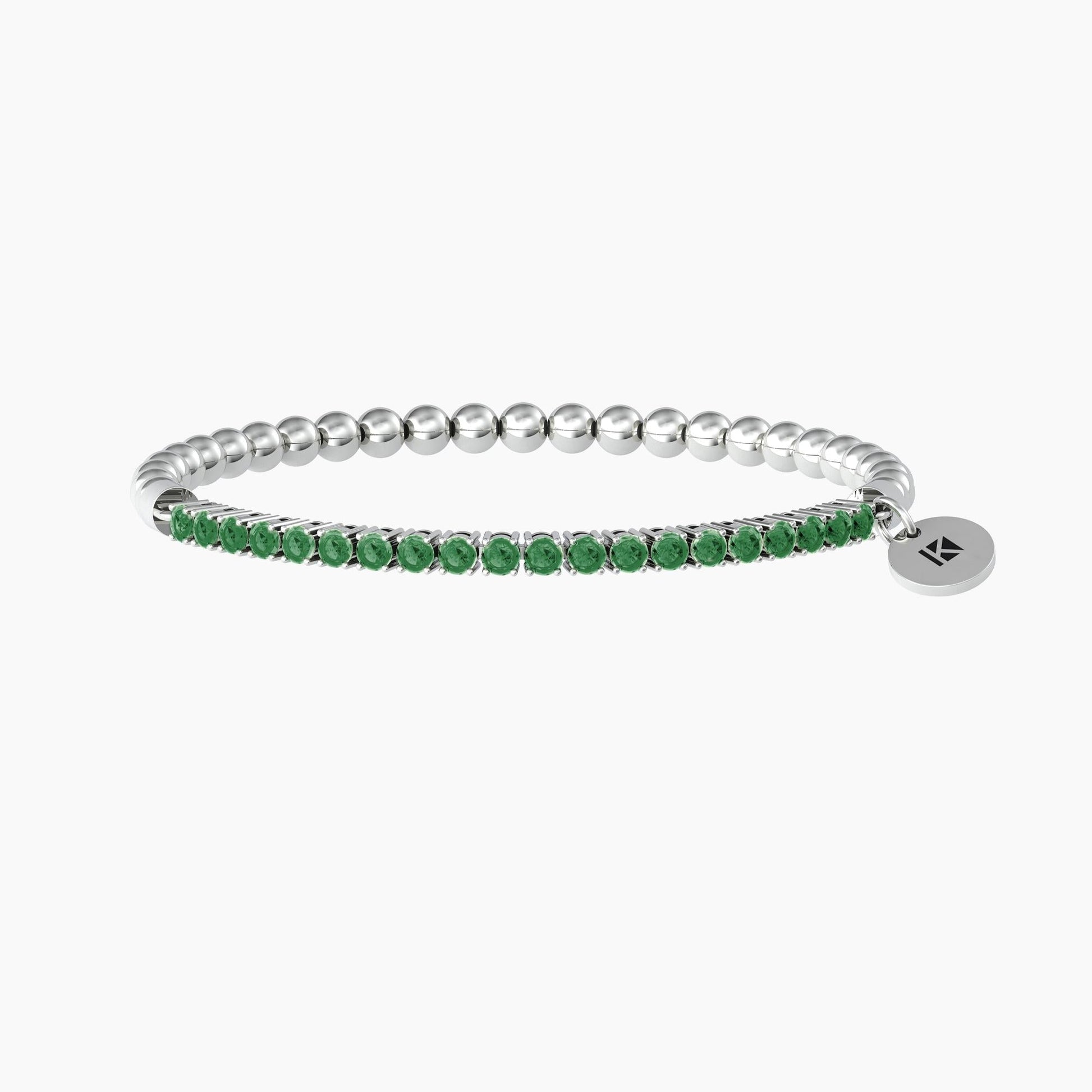 Bracciale elastico con sfere lucide e smeraldi sintetici - BRACCIALE DEI DESIDERI - 732207 - Simmi Gioiellerie -Bracciali