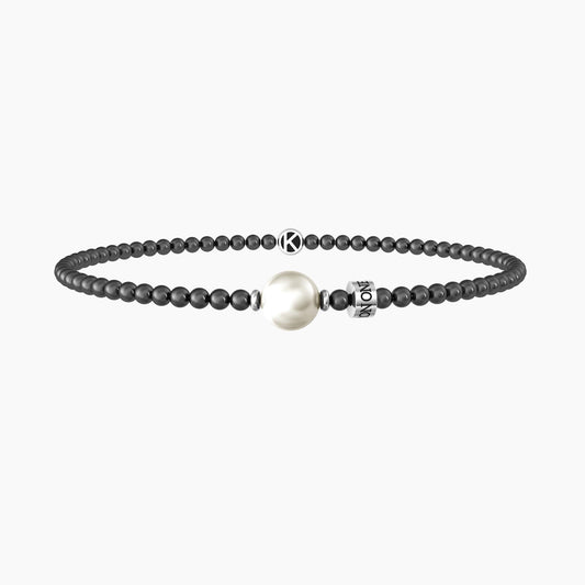 Bracciale elastico uomo con sfere in gunmetal e perla - 732245 - Simmi Gioiellerie -Bracciali