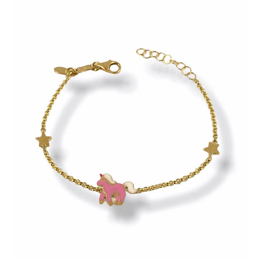 Bracciale in oro giallo, fantasia con due stelline e un unicorno colorato - Simmi Gioielli - Simmi Gioiellerie -Bracciale