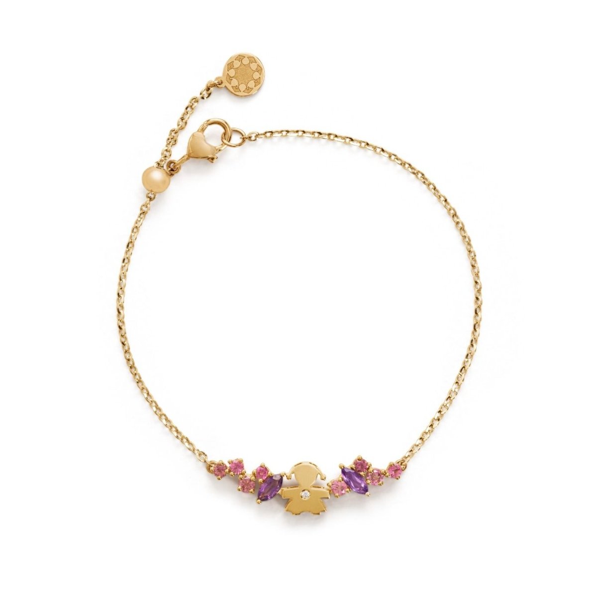 BRACCIALE LES BONBONS CON SAGOMA BIMBA, IN ORO GIALLO CON AMETISTE, TORMALINE E DIAMANTE - LBB857 - Simmi Gioiellerie -Bracciali