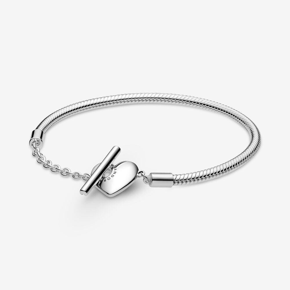 Bracciale Pandora Moments con maglia snake, cuore e barretta a T - 599285C00 - Simmi Gioiellerie -Charm