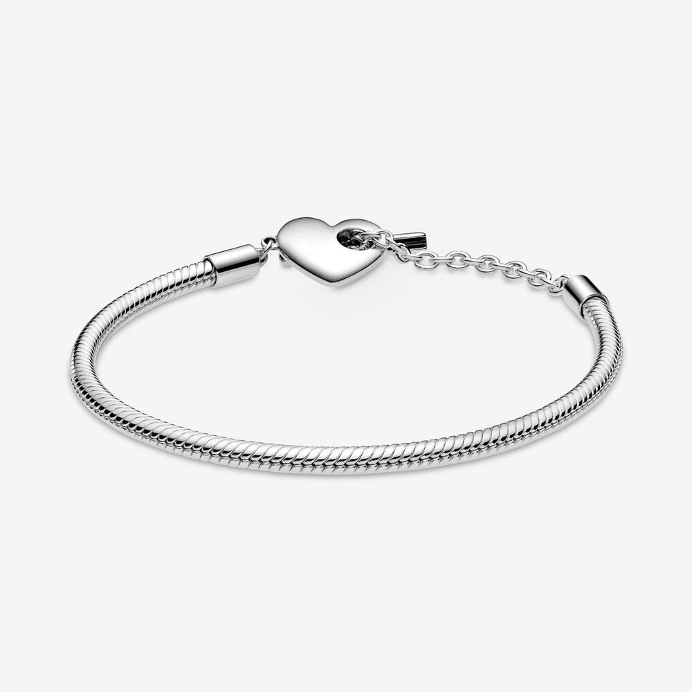 Bracciale Pandora Moments con maglia snake, cuore e barretta a T - 599285C00 - Simmi Gioiellerie -Charm
