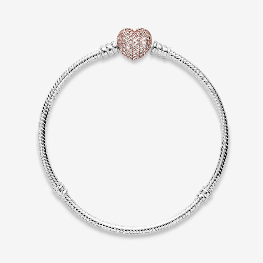 Bracciale Pandora Moments con maglia snake e chiusura con cuore e pavé - 586292CZ - Simmi gioiellerie -Bracciale