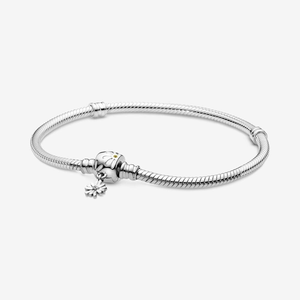 Bracciale Pandora Moments con maglia snake e chiusura con margherita - 598776C01 - Simmi gioiellerie -Bracciale