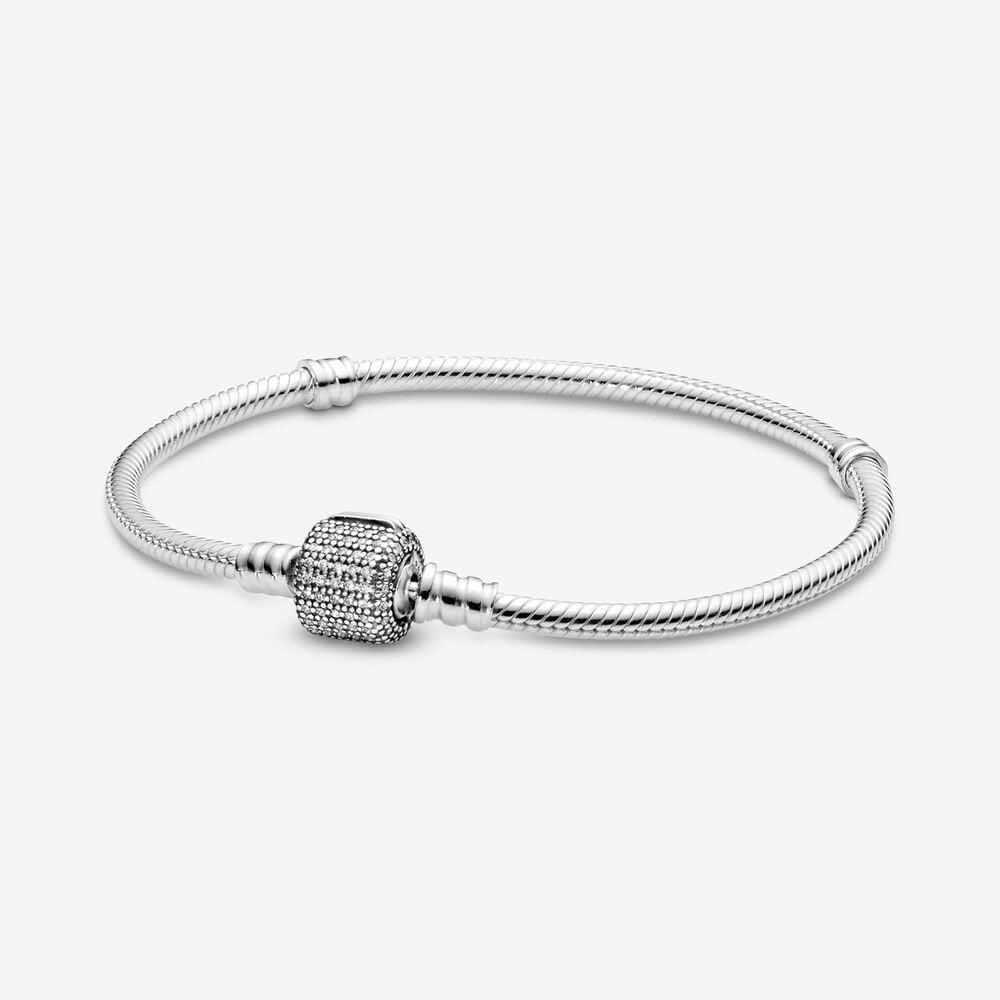 Bracciale Pandora Moments con maglia snake e chiusura con pavé scintillante - 590723CZ - Simmi gioiellerie -Bracciale