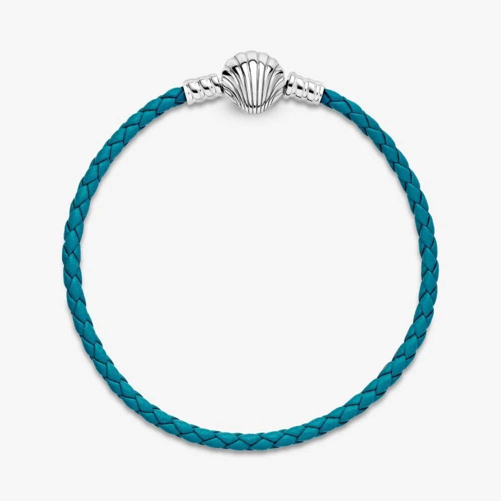 Bracciale Pandora Moments in pelle intrecciato turchese con chiusura a conchiglia - 598951C01-S - Simmi Gioiellerie -Bracciali