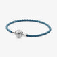Bracciale Pandora Moments in pelle intrecciato turchese con chiusura a conchiglia - 598951C01-S - Simmi Gioiellerie -Bracciali