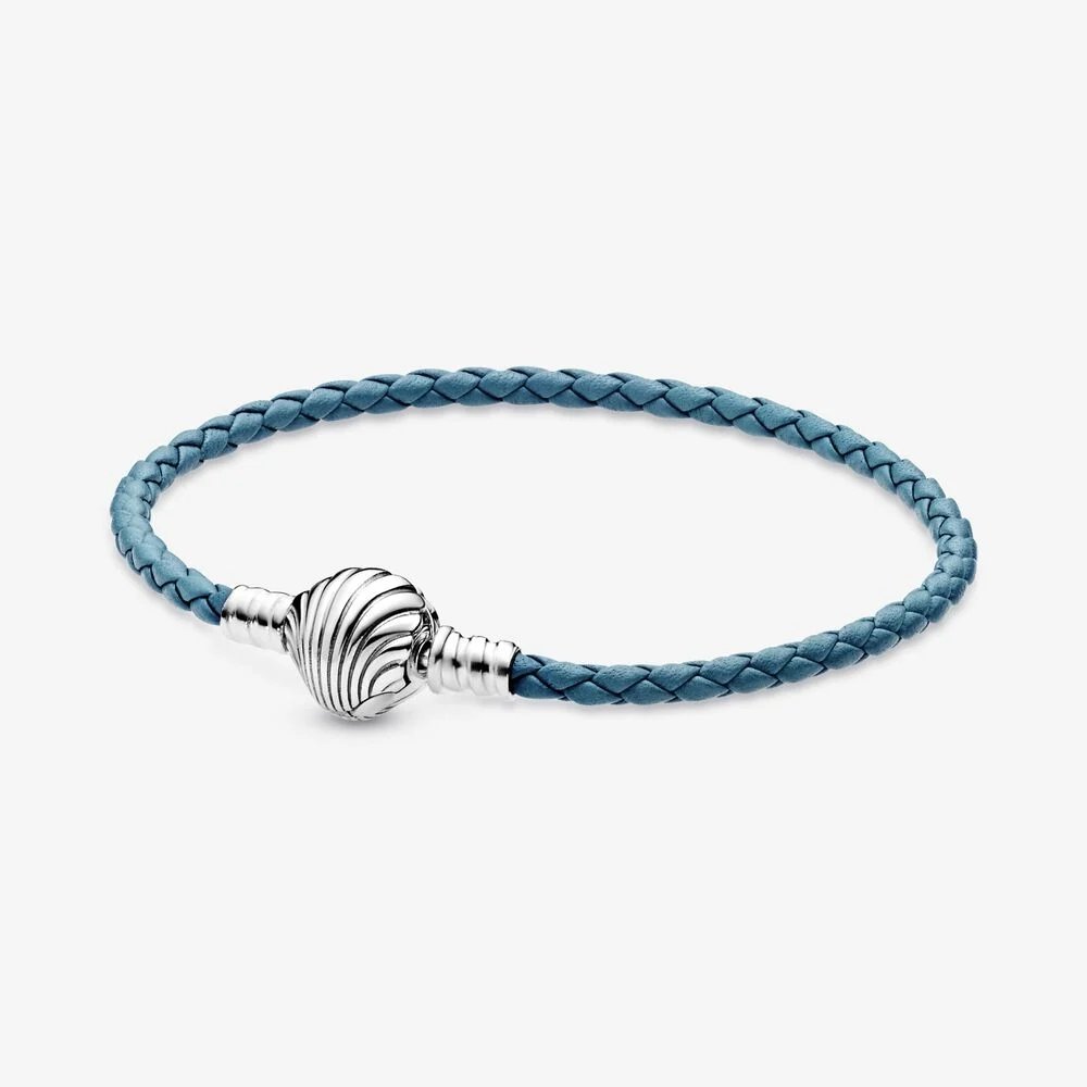 Bracciale Pandora Moments in pelle intrecciato turchese con chiusura a conchiglia - 598951C01-S - Simmi Gioiellerie -Bracciali