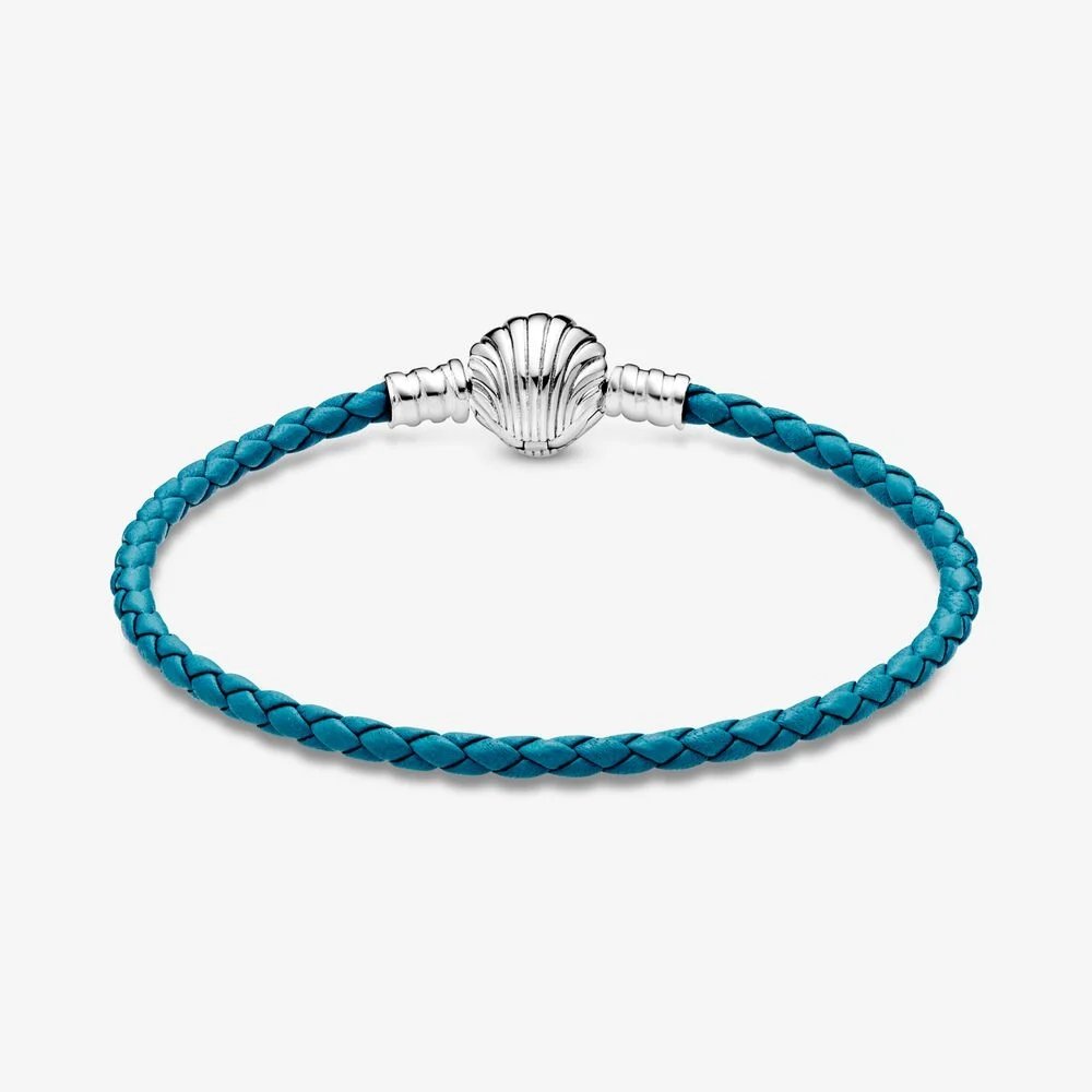 Bracciale Pandora Moments in pelle intrecciato turchese con chiusura a conchiglia - 598951C01-S - Simmi Gioiellerie -Bracciali