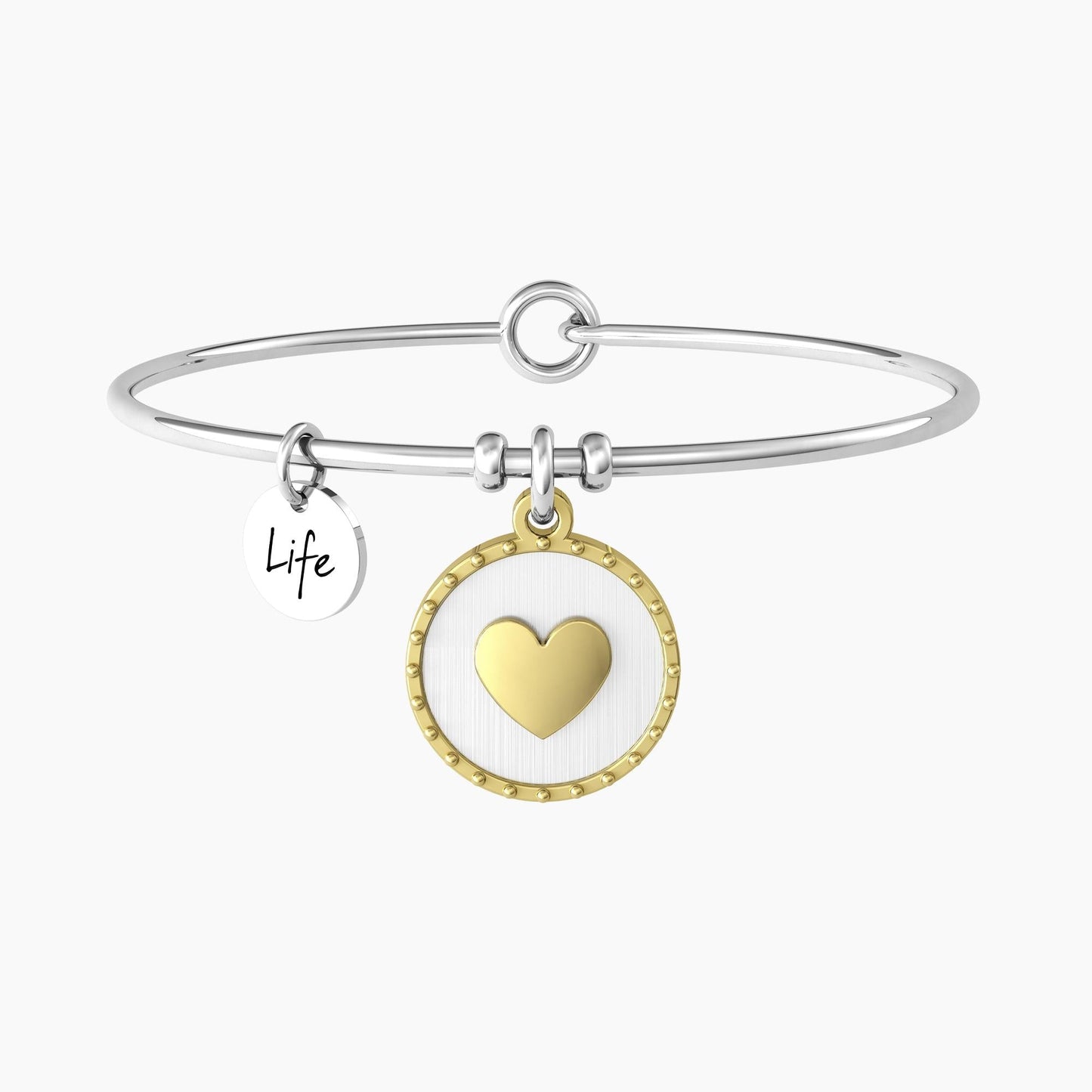 Bracciale rigido donna con ciondolo tondo e cuore - CON TE È IL POSTO PIÙ BELLO DEL MONDO - 732126 - Simmi Gioiellerie -Bracciali