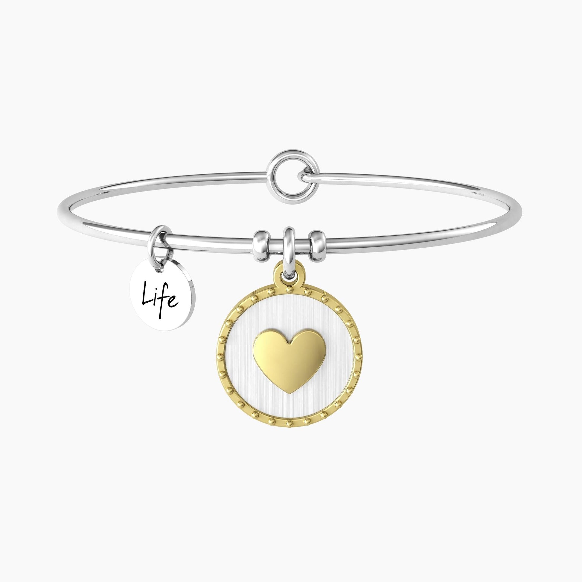 Bracciale rigido donna con ciondolo tondo e cuore - CON TE È IL POSTO PIÙ BELLO DEL MONDO - 732126 - Simmi Gioiellerie -Bracciali