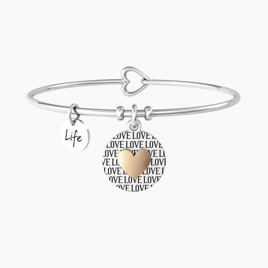 Bracciale rigido donna inciso con ciondolo tondo e cuore - CUORE | LOVE - 732125 - Simmi Gioiellerie -Bracciali