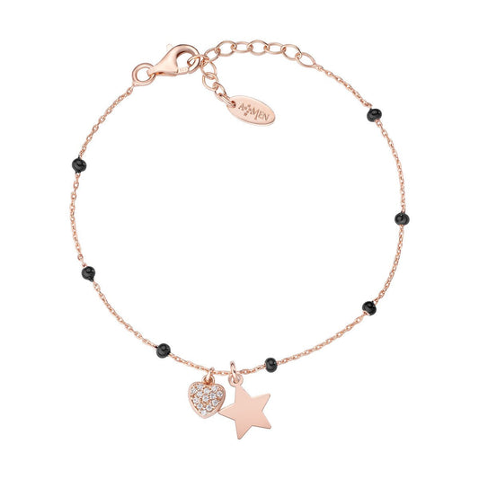 Bracciale Rosè e Smalto Nero Stella e Cuore - BRSMSCZRN - Simmi Gioiellerie -Bracciali