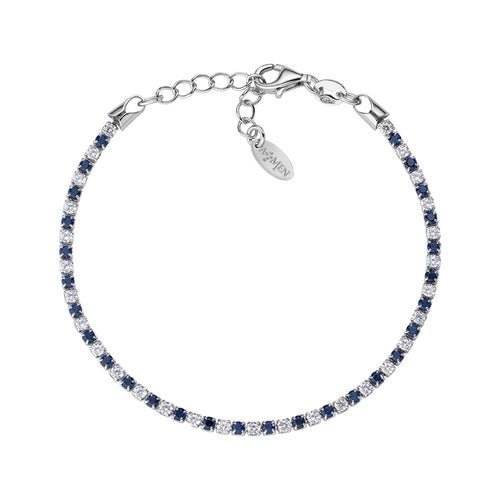 Bracciale Tennis Rodio Zirconi Bianchi e Blu - BTABBBL16 - Simmi Gioiellerie -Bracciali