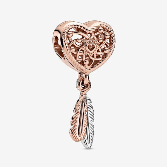 Charm Acchiappasogni con piume e cuore openwork - 789068c00 - Simmi gioiellerie -Charm