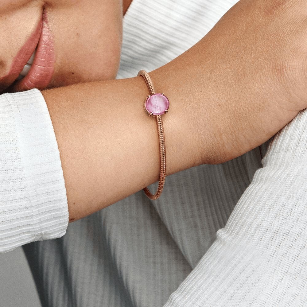 Charm con pietra cabochon ovale rosa - 789309C02 - Simmi Gioiellerie -Charm