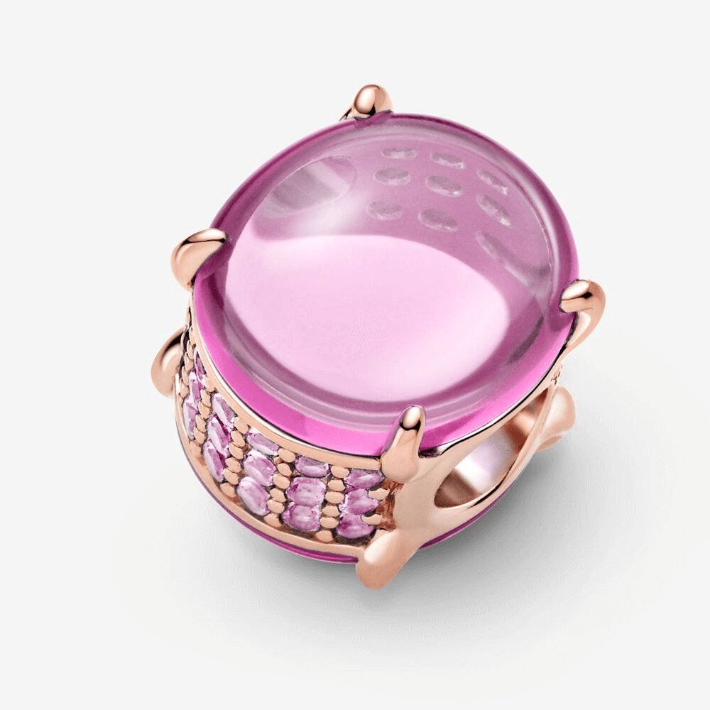 Charm con pietra cabochon ovale rosa - 789309C02 - Simmi Gioiellerie -Charm