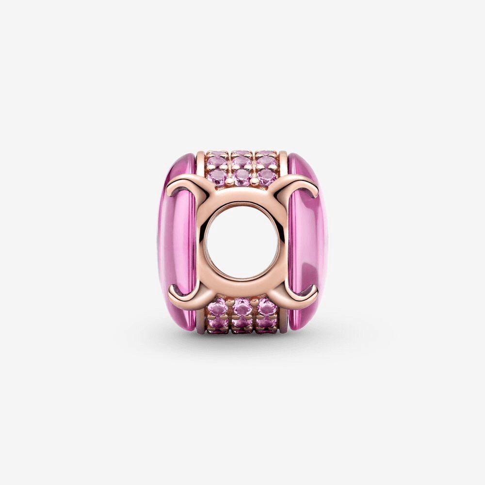 Charm con pietra cabochon ovale rosa - 789309C02 - Simmi Gioiellerie -Charm